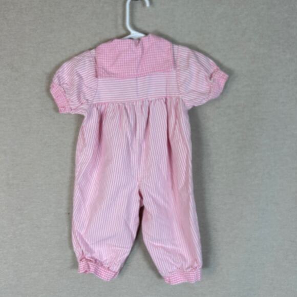 Vintage OshKosh Girls Romper Size 3-6 Months Pink Striped One Piece Made in USA - Picture 2 of 8